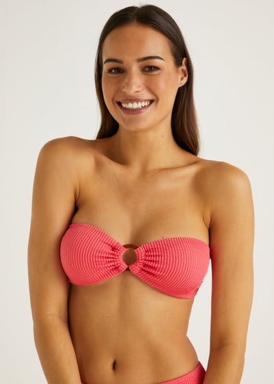 Coral Crinkle Ring Bandeau Bikini Top Matalan