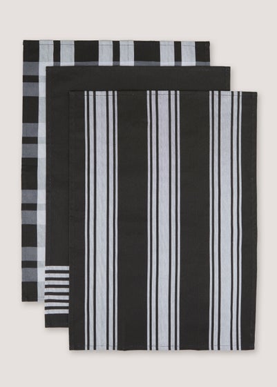 Pack Black Check Terry Tea Towels Cm X Cm Matalan