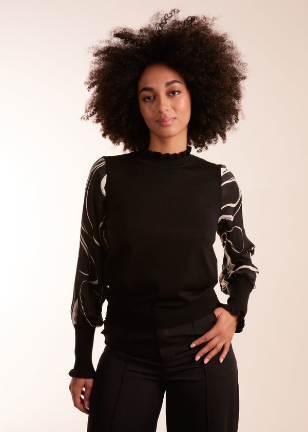 Blue Vanilla Black Marble Sleeve Frill Jumper Matalan
