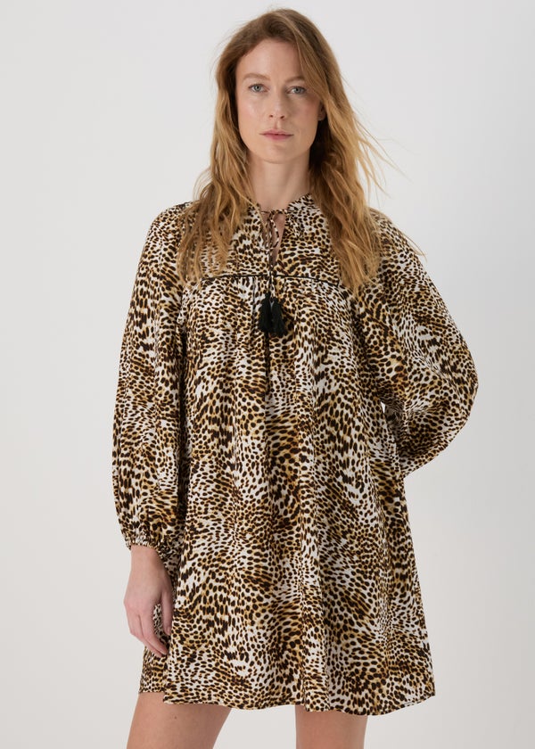 Brown Leopard Print Boho Airflow Mini Dress Matalan