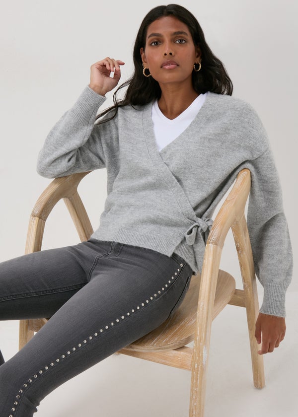 Grey wrap sweater online