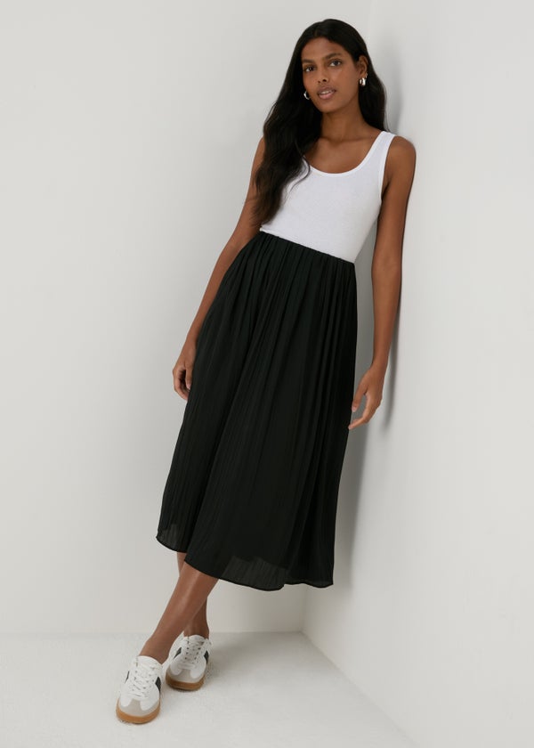 Black Satin Pleated Midi Skirt Matalan