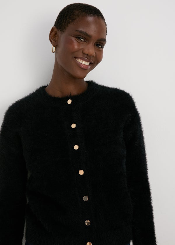 Black long button cardigan online
