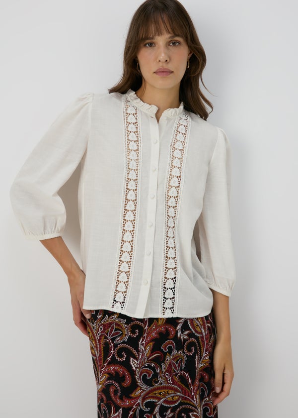Cream High Neck Lace Blouse Matalan