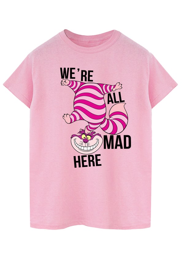 Disney Alice In Wonderland All Mad Here Baby Pink Printed Boyfriend Fit T Shirt Matalan