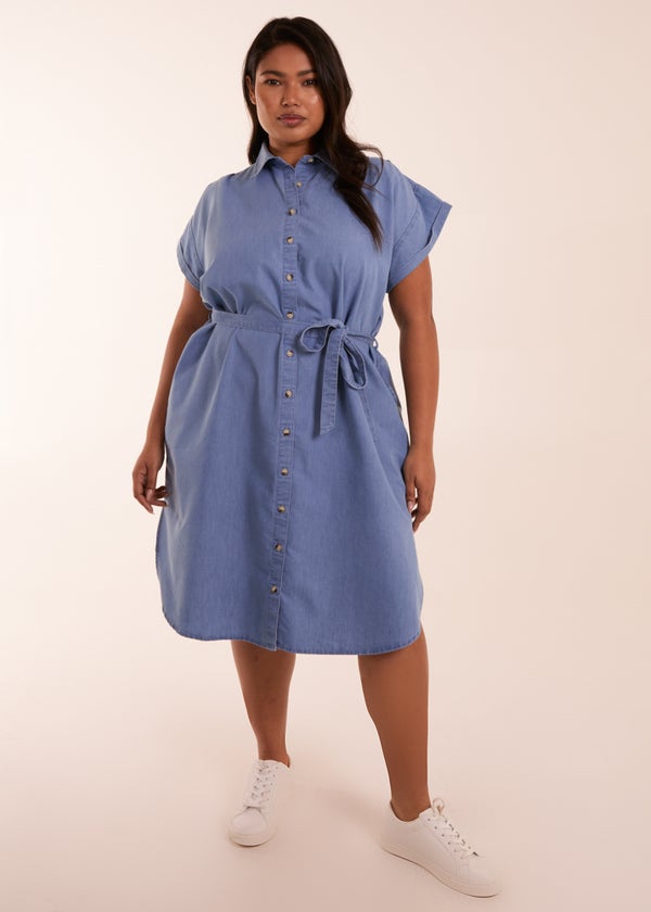 Blue Vanilla Blue Curve Button Front Shirt Dress Matalan