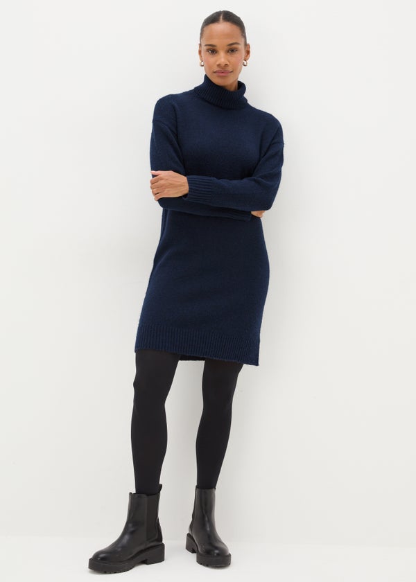 Navy Roll Neck Knitted Midi Dress Matalan