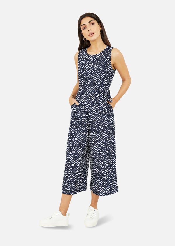 Mela Navy Ditsy Daisy Sleeveless Culotte Jumpsuit Matalan