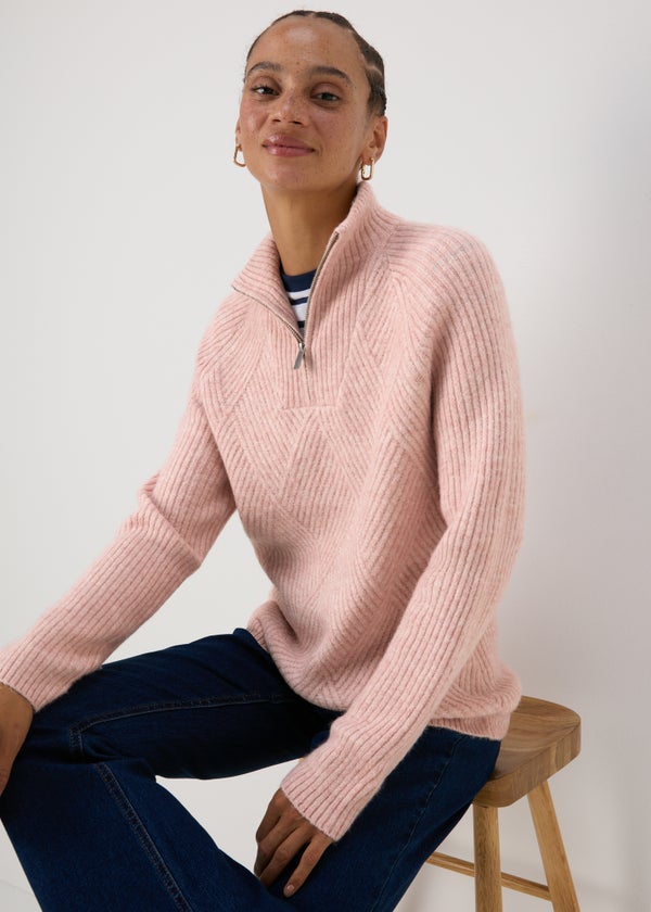 Pink Knitted Half Zip Jumper Matalan