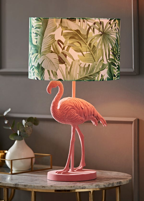 ValueLights Flo Pink Velvet Flamingo Table Lamp (53cm x 30cm x