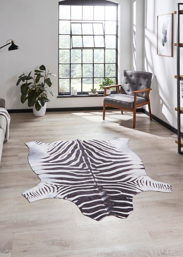 Think Rugs Faux Zebra Print Black/White Rug - 130 x 155 | Matalan