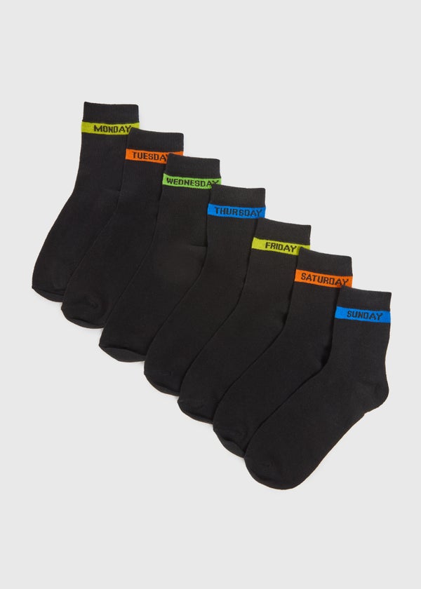 Boys Black 7 Pack Week Socks (Younger 6-Older 6.5) - Sizes 6 - 8.5