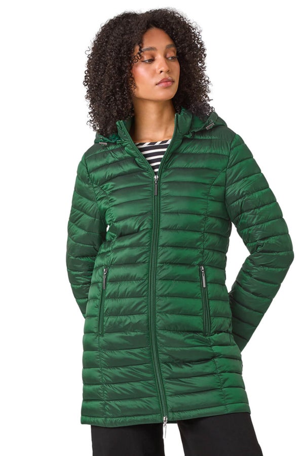 Roman Green Longline Quilted Hooded Puffer Coat Matalan