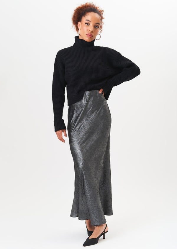 Gini London Black High Neck Chunky Knit Crop Jumper Matalan