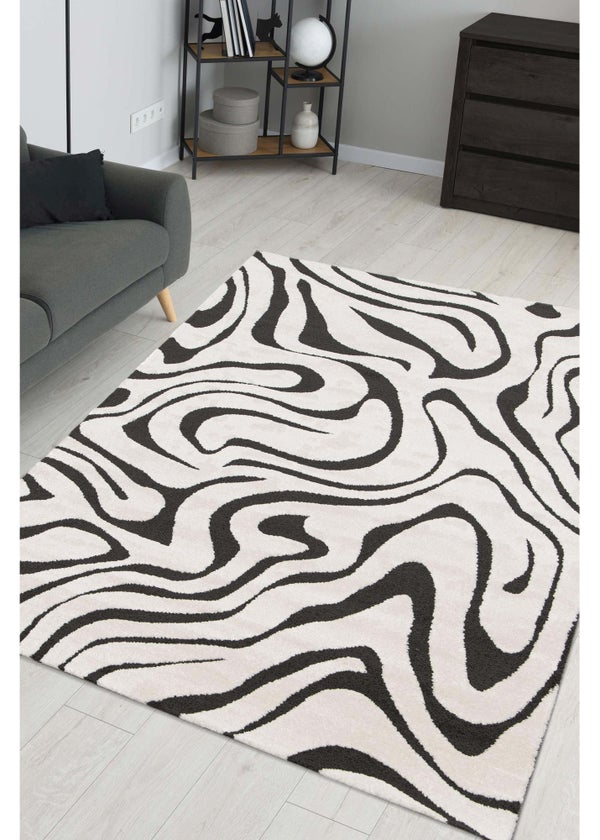 Homemaker Reef Ripple Black/Off White Mono Rug - 80 x 150 | Matalan