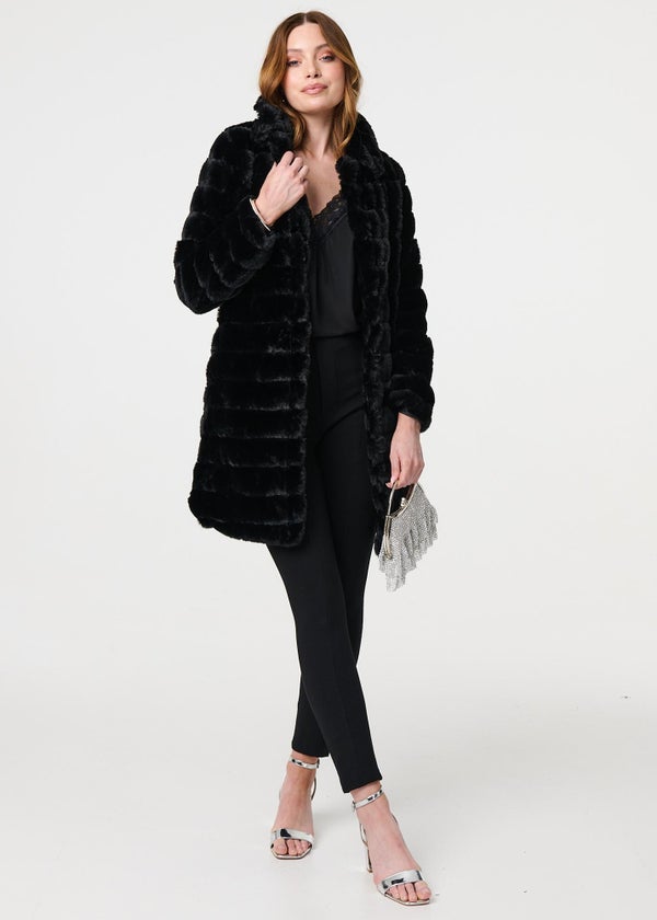 Izabel London Black Faux Fur Thigh Length Coat Matalan