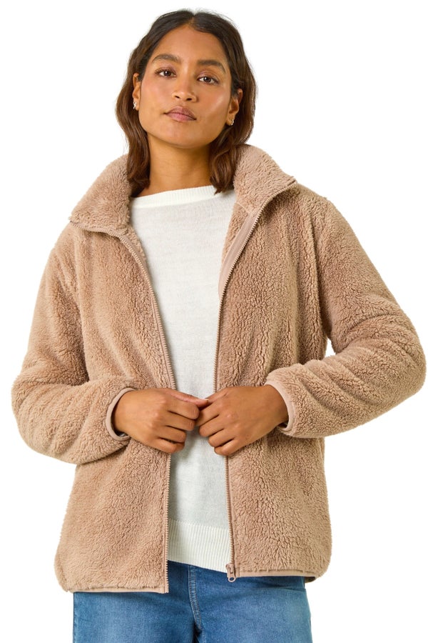 Roman Taupe Soft Sherpa Fleece Jacket Matalan