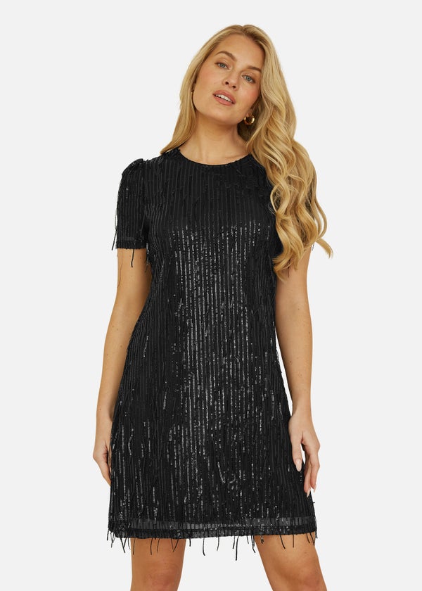 Mela Black Dripping Sequin Tunic Dress Matalan