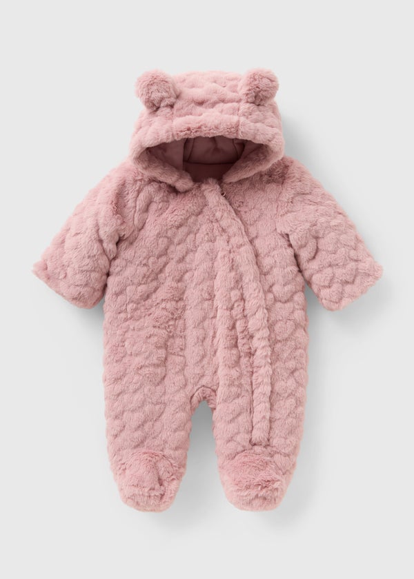 Baby Pink Heart Faux Fur Snowsuit (Newborn-23mths) Matalan