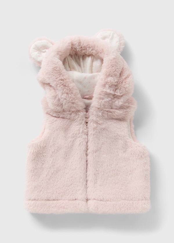 Baby Pink Bunny Faux Fur Gilet (Newborn-23mths) Matalan