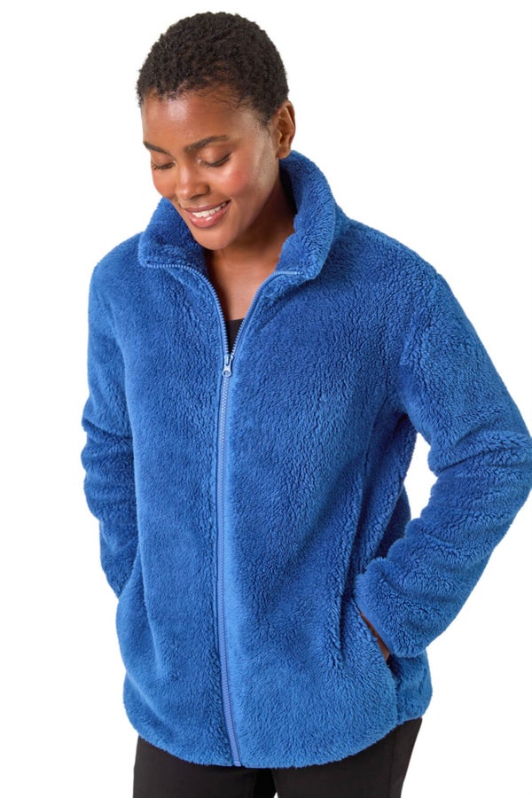 Roman Royal Blue Soft Sherpa Fleece Jacket - L | Matalan