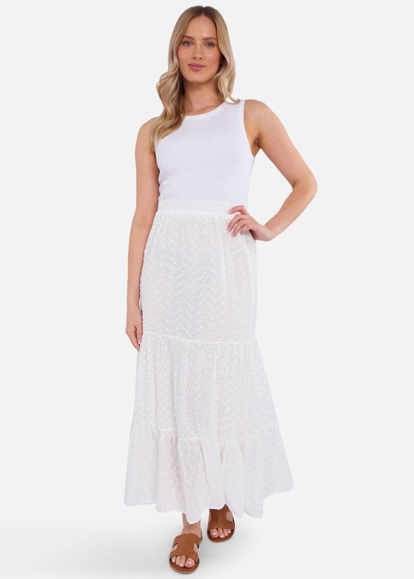 Gini London White Cotton Broderie Skater Maxi Skirt Matalan