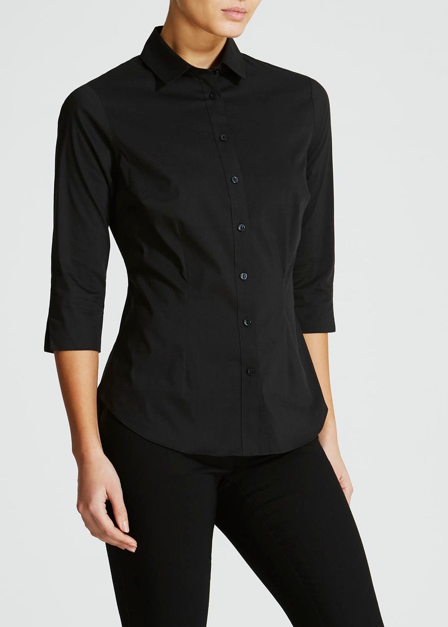 Black 3/4 Sleeve Fitted Shirt
