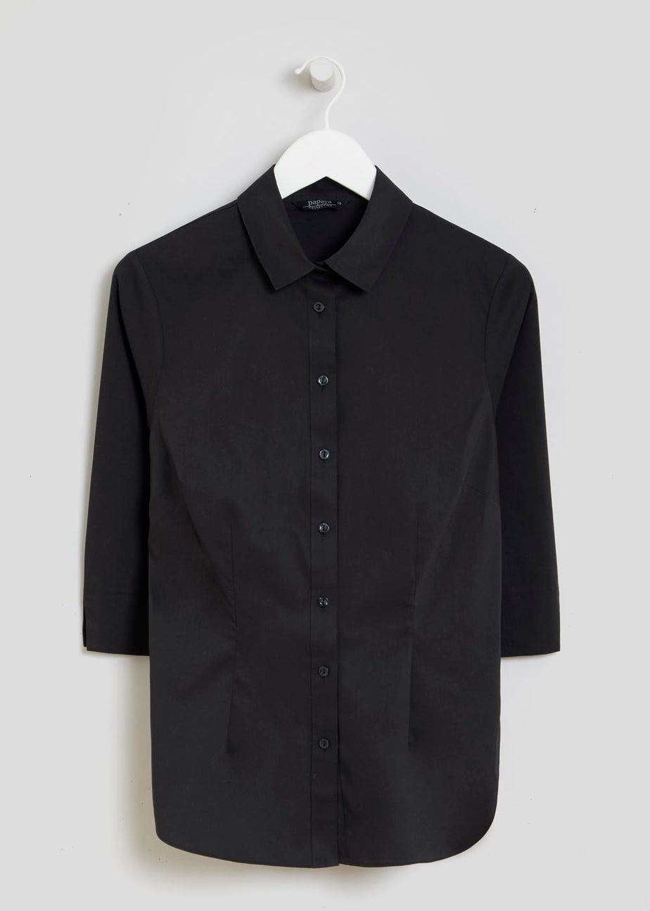 Black 3/4 Sleeve Fitted Shirt