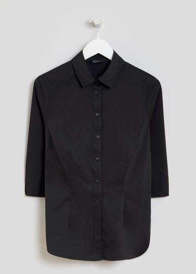 Black 3/4 Sleeve Fitted Shirt