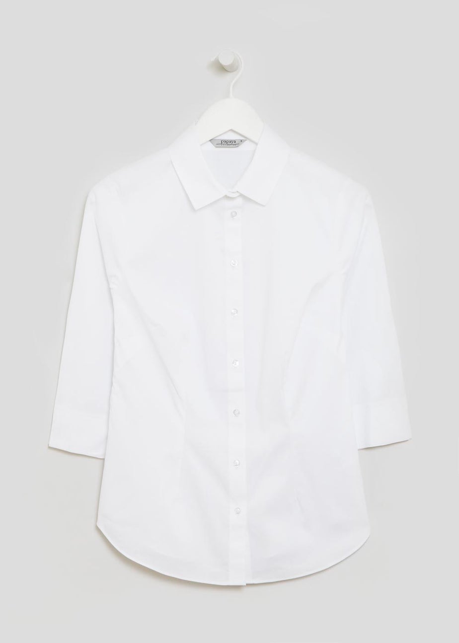 White 3/4 Sleeve Fitted Shirt