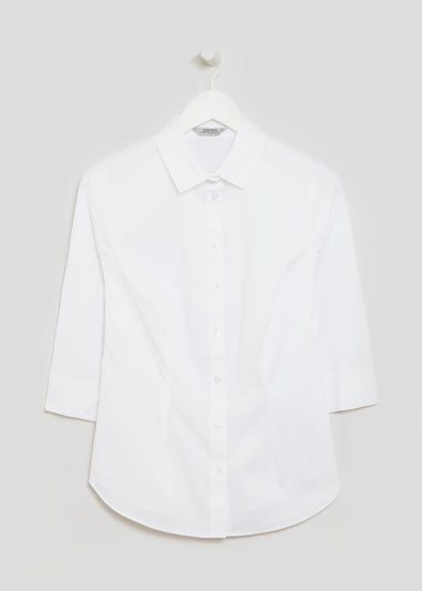 White 3/4 Sleeve Fitted Shirt