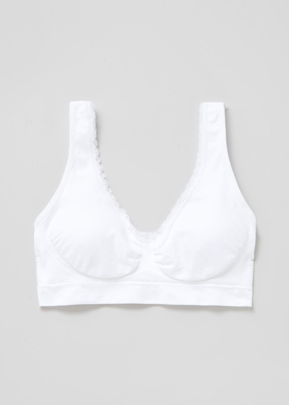 White Seamless Padded Lace Trim Crop Top