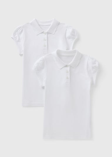 Girls 2 Pack White Scallop Collar School Polo Shirts (3-13yrs)