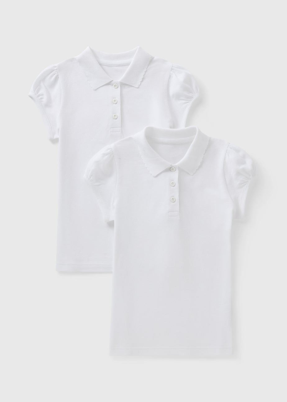 Girls 2 Pack White Scallop Collar School Polo Shirts (3-13yrs)