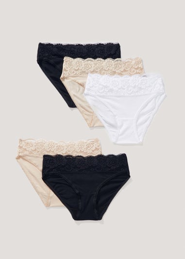 5 Pack Lace Trim High Leg Knickers