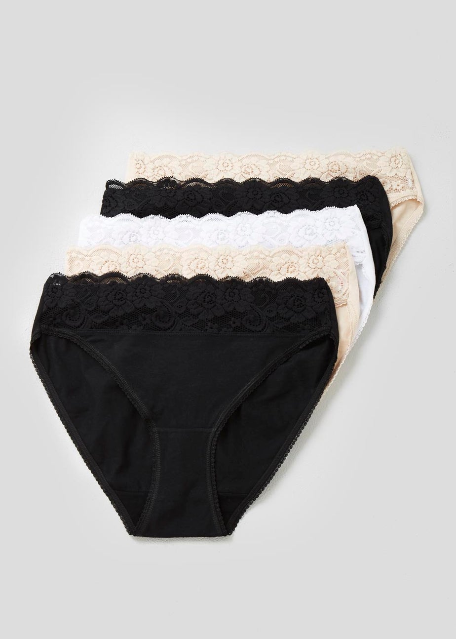 5 Pack Lace Trim High Leg Knickers