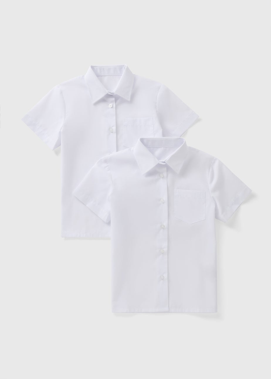 Girls 2 Pack White Regular Fit Short Sleeve School Blouses (4-16yrs)