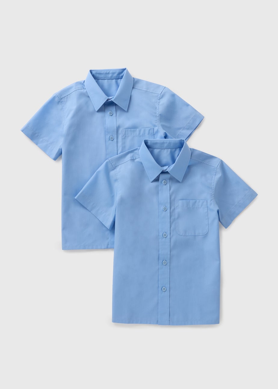 Boys 2 Pack Blue Short Sleeve School Shirts (4-16yrs)
