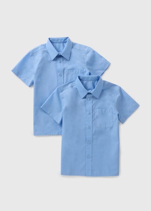 Boys 2 Pack Blue Short Sleeve School Shirts (4-16yrs)