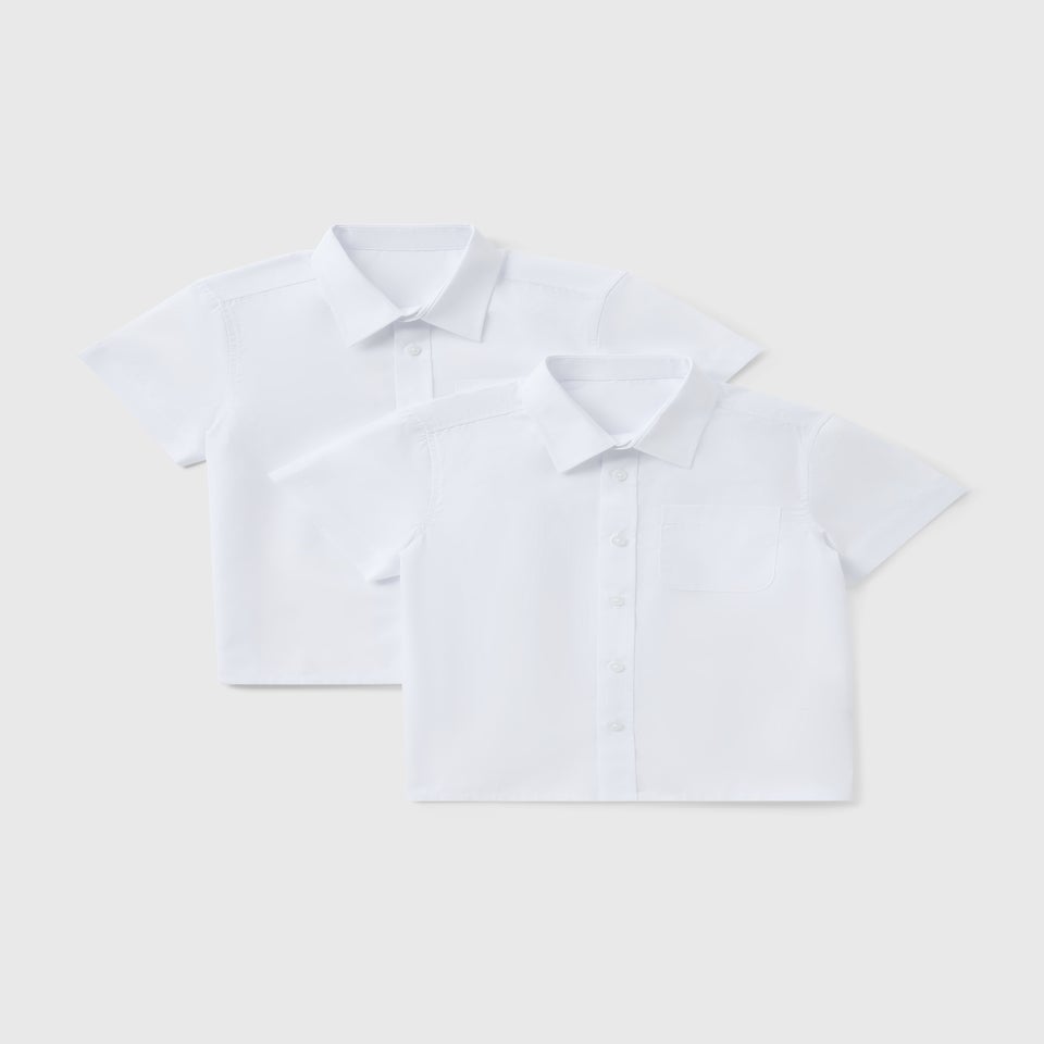 Boys 2 Pack White Plus Fit Short Sleeve School Shirts (6-16yrs)