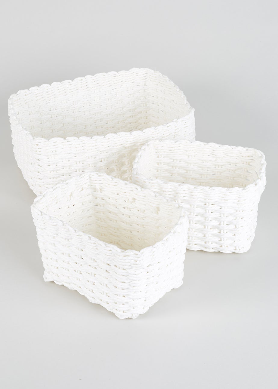 Set of 3 White Paper Rope Storage Baskets