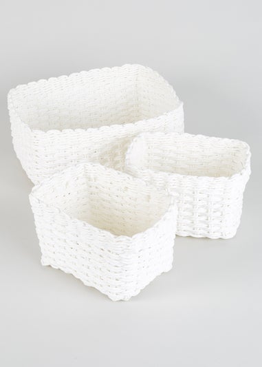 Set of 3 White Paper Rope Storage Baskets