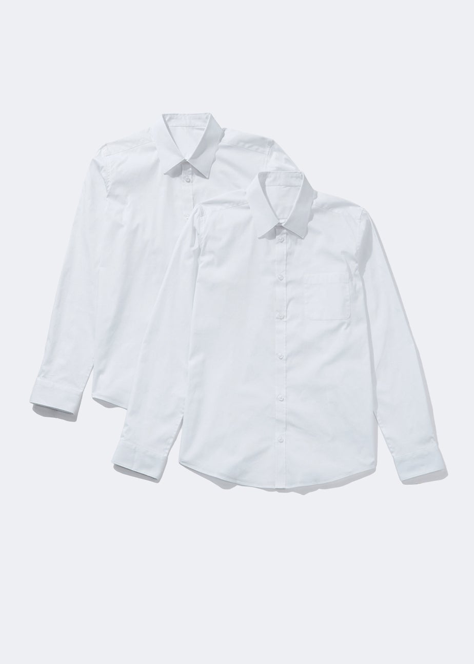 Boys 2 Pack White Skinny Stretch School Shirts (8-16yrs)
