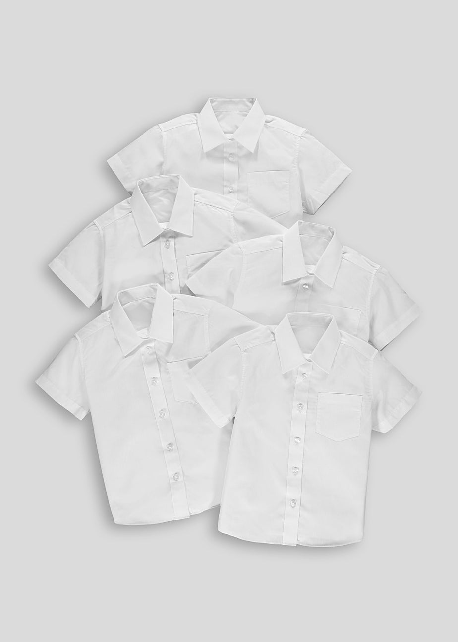 Girls 5 Pack White Short Sleeve School Blouses (4-16yrs)