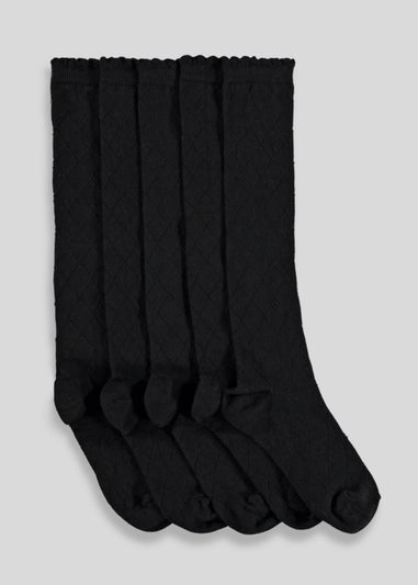 Girls 5 Pack Black Diamond Knee High Socks (Younger 6-Older 5.5)