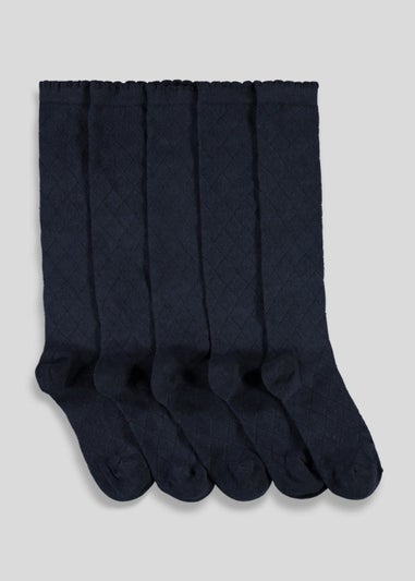 Girls 5 Pack Navy Diamond Knee High Socks (Younger 6-Older 5.5)