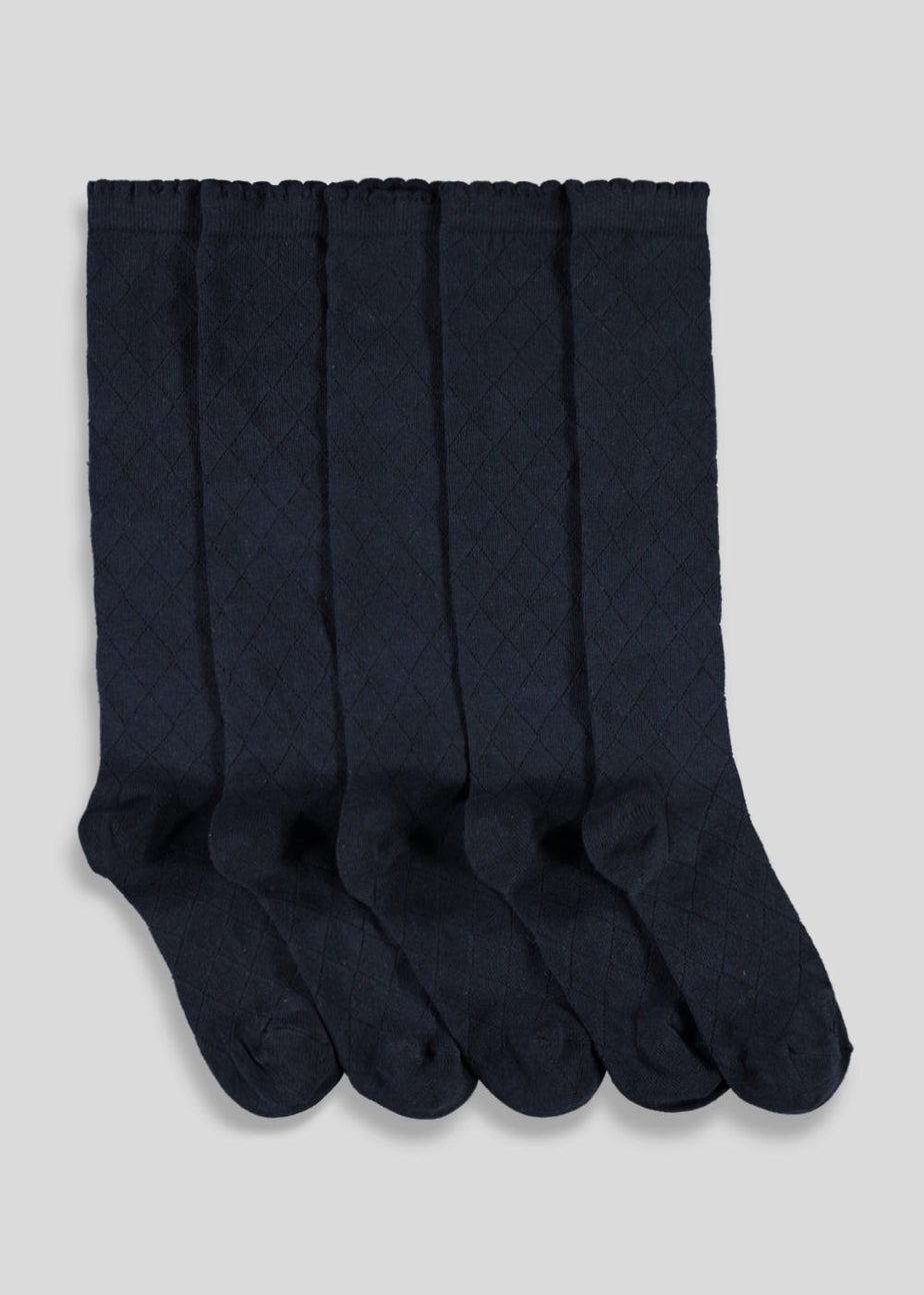 Girls 5 Pack Navy Diamond Knee High Socks (Younger 6-Older 5.5)