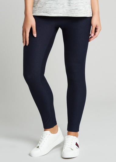 Dark Blue Denim Look Ankle Length Leggings