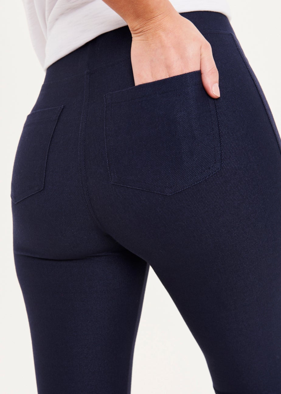 Dark Blue Denim Look Ankle Length Leggings