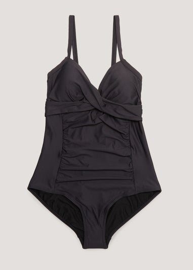 Black Tummy Control Wrap Front Swimsuit